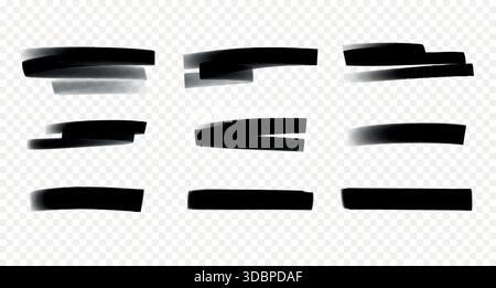 Traits de marqueur épais. Divers surlignements et soulignements de marqueurs noirs dessinés à la main Illustration de Vecteur