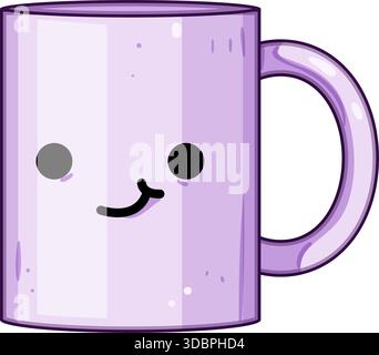 Tasse de dessin animé de style Kawaii avec visage souriant heureux Illustration de Vecteur