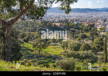 Agora et le temple d'Héphaïstus dans la capitale grecque Athènes, Grèce Banque D'Images