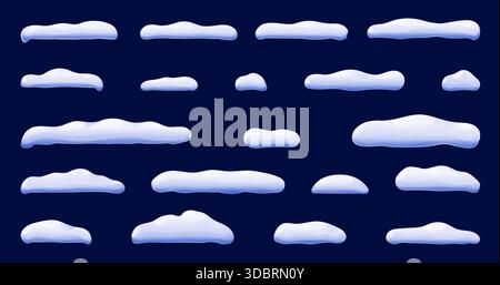 Chapeaux de neige d'hiver et dérives de glace, bordures vectorielles glacées avec des éléments décoratifs gelés. Les éléments vectoriels de dessin animé présentent des textures enneigées, des tas de neige moelleux et des effets givrés pour les paysages hivernaux Illustration de Vecteur