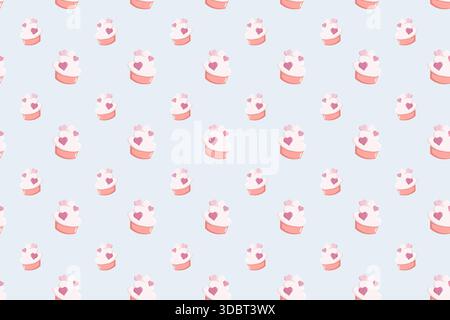 Motif Cupcake rose avec garnitures de coeur Illustration de Vecteur