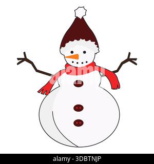 Bonhomme de neige avec écharpe de chapeau et boutons Illustration de Vecteur