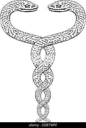 Serpents deux Helix Vintage illustration entrelacée Illustration de Vecteur