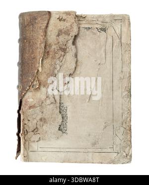 Livre antique avec couverture endommagée, isolé sur fond transparent. Parfait pour les projets historiques, vintage ou de design Banque D'Images