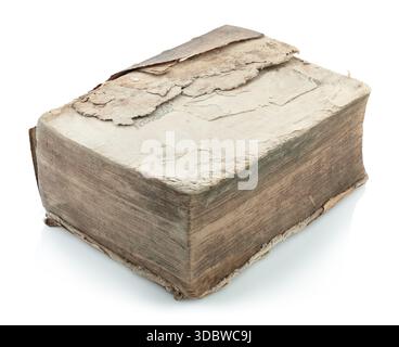 Livre antique avec couverture endommagée, isolé sur un fond transparent. Parfait pour les projets historiques, vintage ou de design Banque D'Images