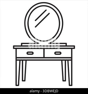 Coiffeuse minimaliste avec illustration au trait miroir rond Illustration de Vecteur