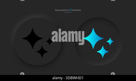 Un ensemble de boutons ronds noirs avec un signe d'intelligence artificielle en noir et bleu. Boutons dans le style neumorphe. Illustration de Vecteur