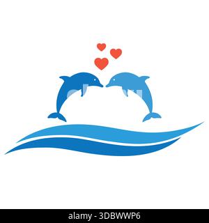 Illustration de dauphins amoureux des coeurs sur fond blanc. Illustration de Vecteur