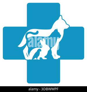 Illustration soins vétérinaires et animaux. Animaux avec une croix médicale sur fond blanc. Illustration de Vecteur
