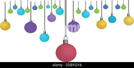 Ornements de Noël colorés suspendus sur un fond blanc Illustration de Vecteur