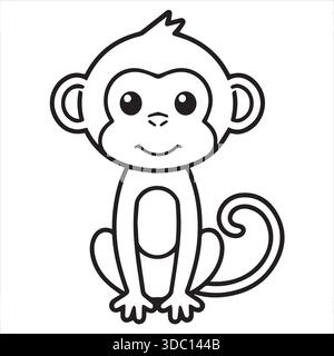 Cute Monkey Coloring page pour enfants facile imprimable dessin animé contour Illustration de Vecteur