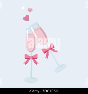 Toast au champagne rose avec motif coeurs Illustration de Vecteur