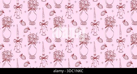 Motif de mariage coquette dessiné à la main. Rubans et noeuds vintage dans le style croquis de crayon. Fond sans couture et romantique pour la Saint-Valentin et l'invitation Illustration de Vecteur