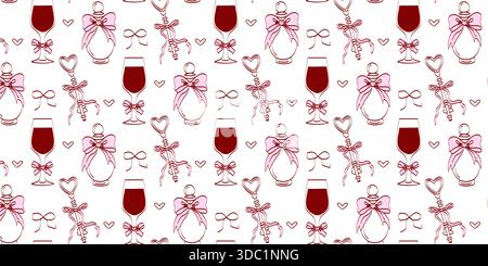 Motif de mariage coquette dessiné à la main. Rubans et noeuds vintage dans le style croquis de crayon. Fond sans couture et romantique pour la Saint-Valentin et l'invitation Illustration de Vecteur