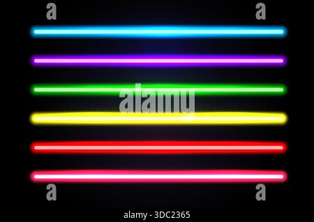 Illustration vectorielle réaliste de lampes ultraviolettes au néon incandescentes dans différentes nuances de couleurs, représentant le style de la mode moderne et lumineux à la mode Illustration de Vecteur