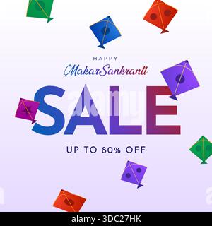 Bonne bannière Makar Sankranti vente avec chaîne de cerf-volant colorée pour le festival de l'Inde. Makar Sankranti modèle de vente ou conception de flyer Illustration de Vecteur