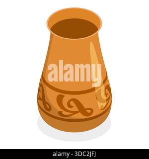 Ensemble plat isométrique 3D d'articles en céramique vintage, poterie argile. Point 1 Banque D'Images