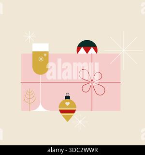 Carte de voeux de Noël avec des éléments géométriques. Pour invitation, affiche, publicité. Illustration vectorielle, conception plate Illustration de Vecteur