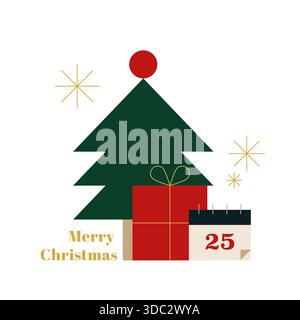 Carte de voeux de Noël avec des éléments géométriques. Pour invitation, affiche, publicité. Illustration vectorielle, conception plate Illustration de Vecteur