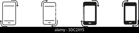 Ligne de mouvement de l'écran du téléphone portable et icône fixe. Changement d'orientation du périphérique avec des flèches indiquant la collection de symboles de concept de basculement, d'inclinaison et de rotation Illustration de Vecteur