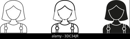 Ligne d'avatar féminine et icône unie. Profil utilisateur, identité et réseaux sociaux et collection de symboles Silhouette. Image de marque personnelle et Illustration de Vecteur