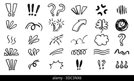 Dessiné à la main Anime Manga Doodle Line Eléments Set Character Emotion effets graphiques. Collection vectorielle Illustration de Vecteur