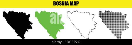 Illustration graphique de la carte de Bosnie-herzégovine montrant la forme de contour en vert noir et des styles en pointillés sur fond blanc avec texte de titre Illustration de Vecteur