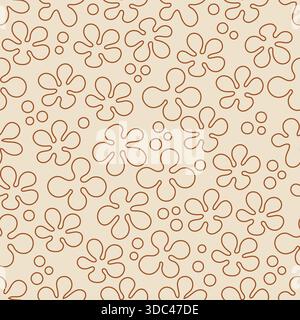 Motif sans couture vectoriel minimaliste avec des contours et des points de fleurs marron dessinés à la main. Illustration de Vecteur