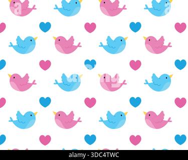 De mignons oiseaux amoureux. Modèle de ressort. Saint-Valentin. Illustration vectorielle plate. Illustration de Vecteur