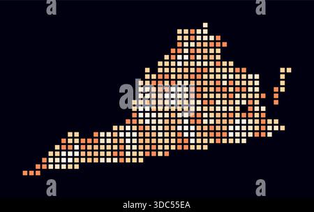 Carte en pointillés de Virginie. Carte de style numérique de l'état sur fond sombre. Forme de Virginie avec points carrés. Style de points colorés. Carrés de grande taille. Illustration de Vecteur