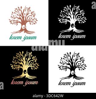 Élégant ensemble de conception de logo Tree of Life. illustration vectorielle Illustration de Vecteur