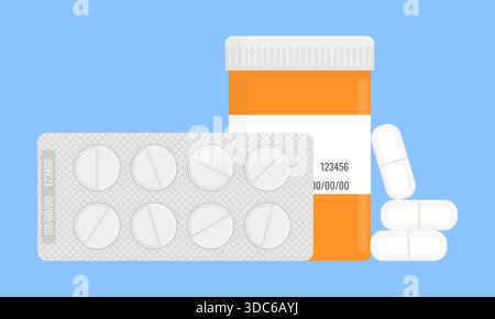 Ensemble de médicaments de prescription - bouteille de pilule, emballage blister, et capsules illustration vectorielle Illustration de Vecteur