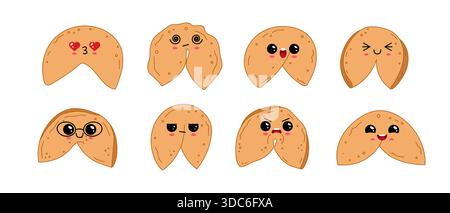 Kawaii Fortune cookies avec différentes émotions définies Illustration de Vecteur