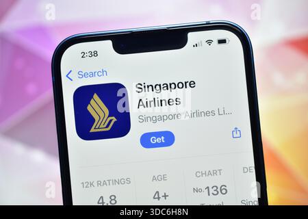 New Delhi, Inde 20 jaunary 2026 :- application des compagnies aériennes de singapour sur le téléphone Banque D'Images