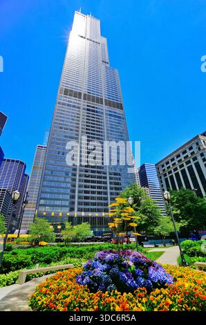 Vue des gratte-ciel de Chicago par une journée ensoleillée le 26 mai 2018. Banque D'Images
