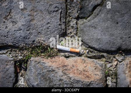 Déchets liés au tabagisme dans les rues de Paris, France. Banque D'Images