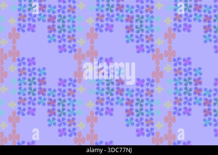 Cette illustration vectorielle sans couture de luxe premium présente un motif floral géométrique raffiné sur un fond de lavande muet. Le petit Sha à quatre pétales Illustration de Vecteur