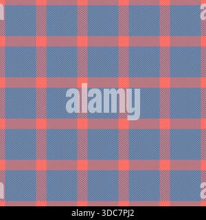 Page check textile sans couture, tissu de texture vecteur de paysage. Motif plaid de fond de tartan idyllique dans la palette de couleurs bleue et rouge. Illustration de Vecteur