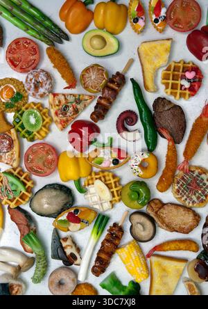 Répliques d'échantillons de nourriture en plastique japonais d'aspect réaliste de différentes formes et tailles, une spécialité de Gujo-Hachiman (郡上八幡) dans la préfecture de Gifu, au Japon. Banque D'Images