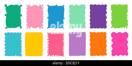Cadres de zone de texte ondulée vectorielle colorés, bordure, formes organiques rectangulaires funky pour les conceptions d'enfants Illustration de Vecteur