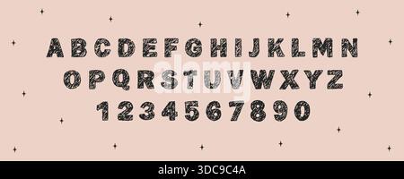 Crayon alphabet anglais. Police crayon vieilli. Lettres enfantines et texture de craie pour l'étude scolaire. Projets de design rétro. Illustration vectorielle. Illustration de Vecteur