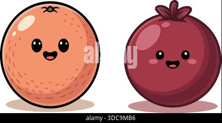 Dessin animé souriant Citrus et Pomegranate Vector illustration sur fond blanc Illustration de Vecteur