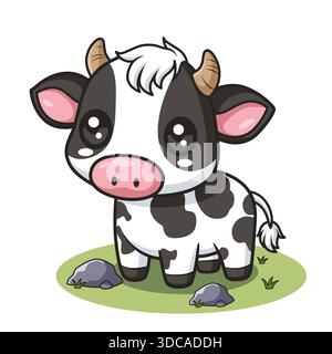 Adorable Cartoon Baby Cow debout sur l'herbe Illustration de Vecteur