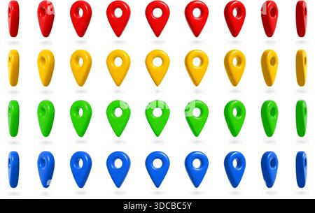 Épingle de carte 3D. Marqueur de position pour le voyage et la navigation GPS. Symbole coloré de recherche globale et de communication pour les entreprises, le Web et les applications. Ensemble isolé de vecteur Illustration de Vecteur