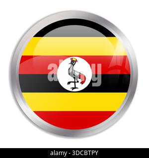 Drapeau de l'Ouganda - bouton circulaire brillant dans le cadre en métal affiche un drapeau coloré de l'identité culturelle et du patrimoine d'un pays. L'essence de la fierté et de l'unité nationales. Illustration de Vecteur