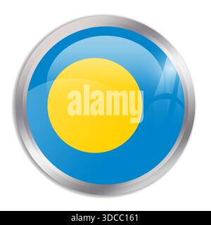 Drapeau Palau - bouton circulaire brillant dans le cadre en métal affiche un drapeau coloré de l'identité culturelle et du patrimoine d'un pays. L'essence de la fierté et de l'unité nationales. Illustration de Vecteur