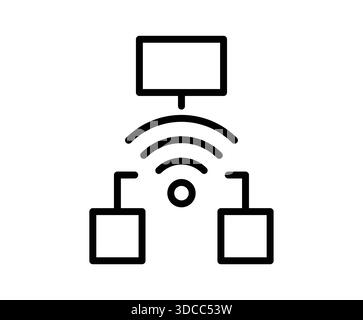 Cette illustration vectorielle représente une configuration de connectivité réseau sans fil. Il dispose d'une source de signal centrale connectée à des appareils, symbolisant le i moderne Illustration de Vecteur