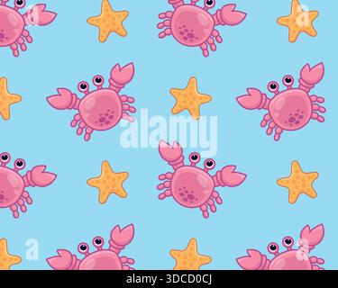 Mignon crabe de dessin animé et étoile de mer. Motif marin. Arrière-plan isolé. Illustration vectorielle. Illustration de Vecteur
