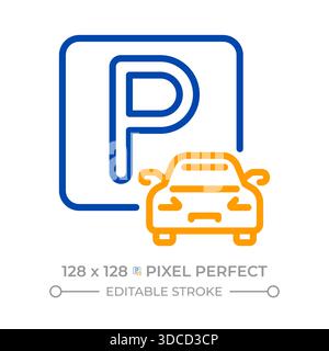 Parking pour voitures pixel parfait deux icônes de ligne de couleur Illustration de Vecteur