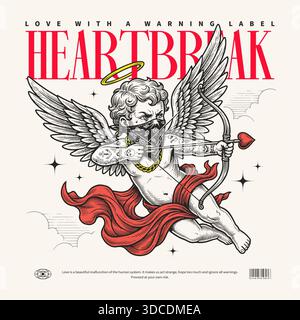 Design d'affiche typographique audacieux avec cupide rebelle en bandana et chaîne en or. Concept anti Love ironique pour les affiches de la Saint-Valentin, les imprimés streetwear, les couvertures d'album et les mises en page graphiques audacieuses. Vecteur EPS10. Illustration de Vecteur